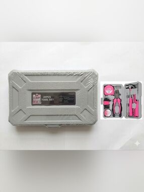 🆕️🎀Ladies 24-Piece Portable Tool Set - Pink and Gray